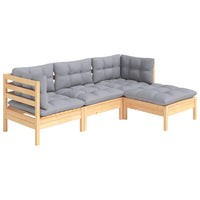 Set Divani da Giardino 4 pz con Cuscini Grigi Massello di Pino cod mxl 71874