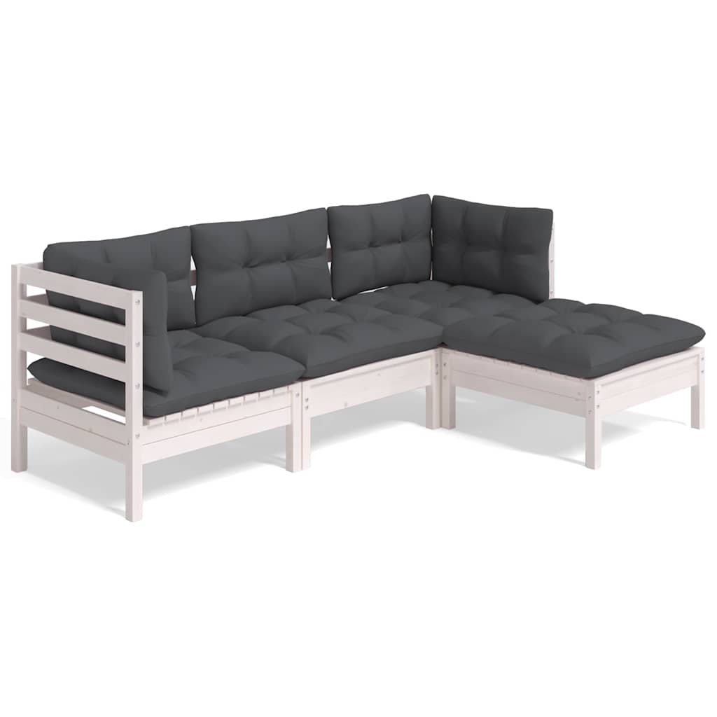 Set Divani da Giardino 4 pz con Cuscini Bianchi Legno di Pino 3096347