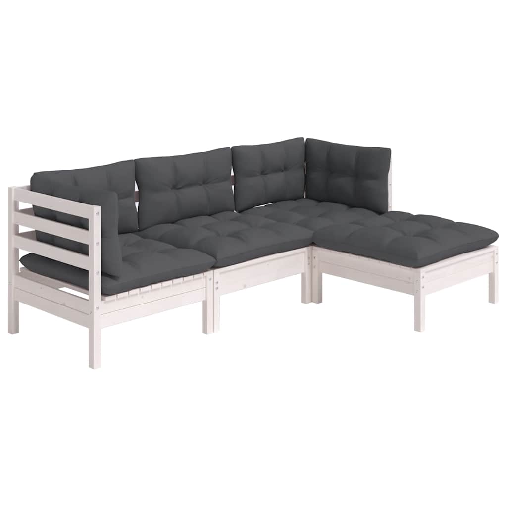 Set Divani da Giardino 4 pz con Cuscini Bianchi Legno di Pino cod mxl 44801