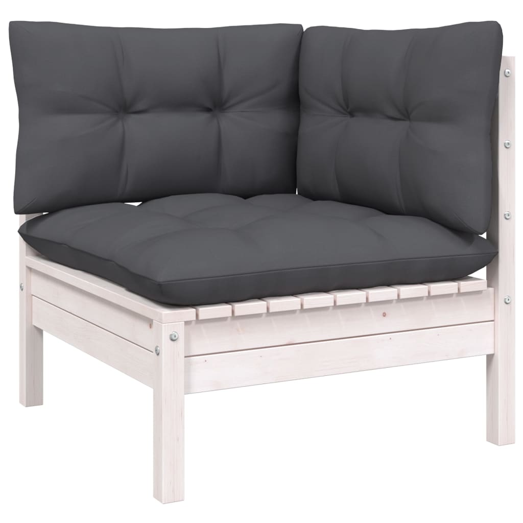 Set Divani da Giardino 4 pz con Cuscini Bianchi Legno di Pino 3096347