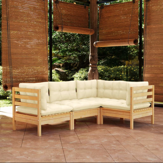 Set Salotto da Giardino 4 pz con Cuscini Crema in Legno di Pino 3096370
