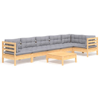 Set Divani da Giardino 7 pz con Cuscini Grigi Massello di Pino 3096399