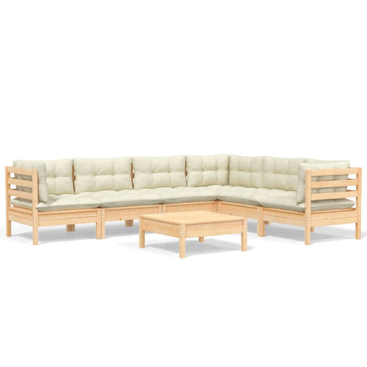 Set Divani da Giardino 7 pz con Cuscini Crema in Massello di Pino 3096689