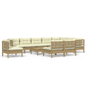 Set Salotto Giardino 11pz con Cuscini Marrone Ambra Legno Pino 3096764