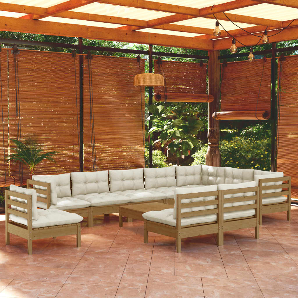 Set Salotto Giardino 11pz con Cuscini Marrone Ambra Legno Pino 3096764