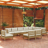 Set Salotto Giardino 11pz con Cuscini Marrone Ambra Legno Pino 3096764