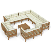 Set Salotto Giardino 12pz con Cuscini Marrone Ambra Legno Pino 3096944