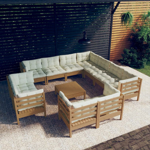 Set Salotto Giardino 12pz con Cuscini Marrone Ambra Legno Pino 3096944