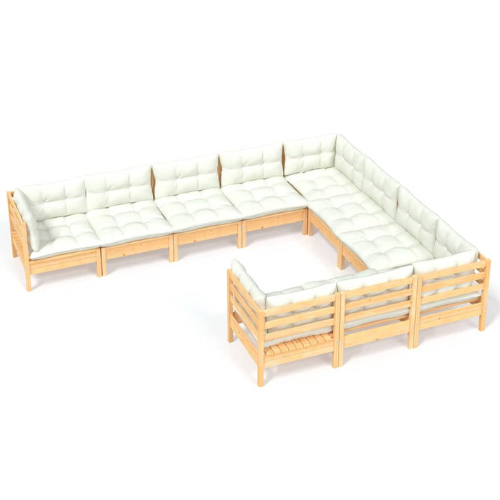 Set Divani da Giardino 10 pz con Cuscini Crema Massello di Pino 3096995