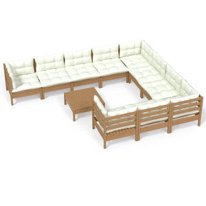 Set Salotto Giardino 11pz con Cuscini Marrone Ambra Legno Pino 3097004