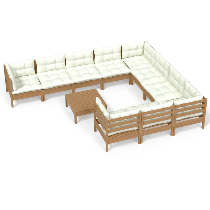 Set Salotto Giardino 11pz con Cuscini Marrone Ambra Legno Pino 3097004