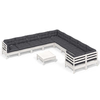 Set Divani da Giardino 11 pz con Cuscini Bianchi Legno di Pino 3097014