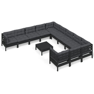 Set Divani da Giardino 12 pz con Cuscini in Legno di Pino Nero 3097029