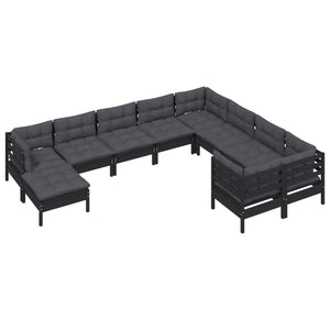 Set Divani da Giardino 10 pz con Cuscini in Legno di Pino Nero 3097035