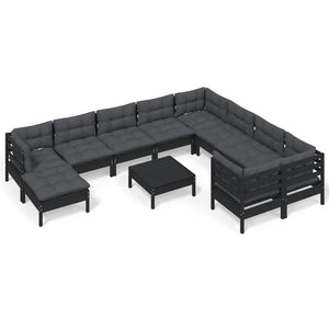 Set Divani da Giardino 11 pz con Cuscini in Legno di Pino Nero 3097041