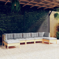 Set Divani da Giardino 7 pz con Cuscini Grigi Massello di Pino 3097090