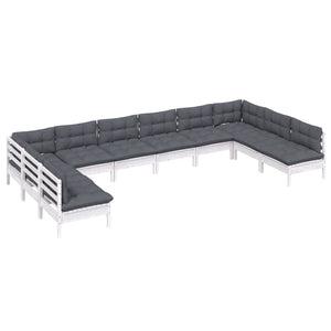 Set Divani da Giardino 10 pz con Cuscini Bianchi Legno di Pinocod mxl 121459
