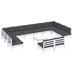 Set Divani da Giardino 13 pz con Cuscini Bianchi Legno di Pino 3097230