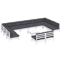 Set Divani da Giardino 13 pz con Cuscini Bianchi Legno di Pino 3097230