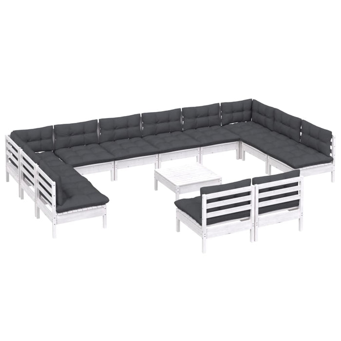 Set Divani da Giardino 13 pz con Cuscini Bianchi Legno di Pino 3097230