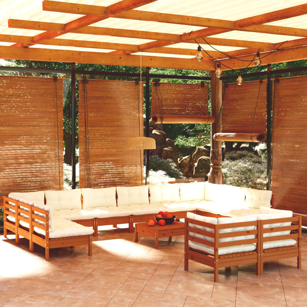 Set Salotto Giardino 13pz con Cuscini Marrone Ambra Legno Pino 3097280