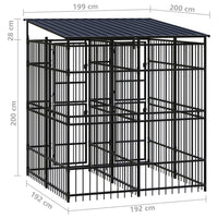 Cuccia gabbia per animali da esterno pac con tetto per cani in acciaio 3,69 m² nero 02_0041757