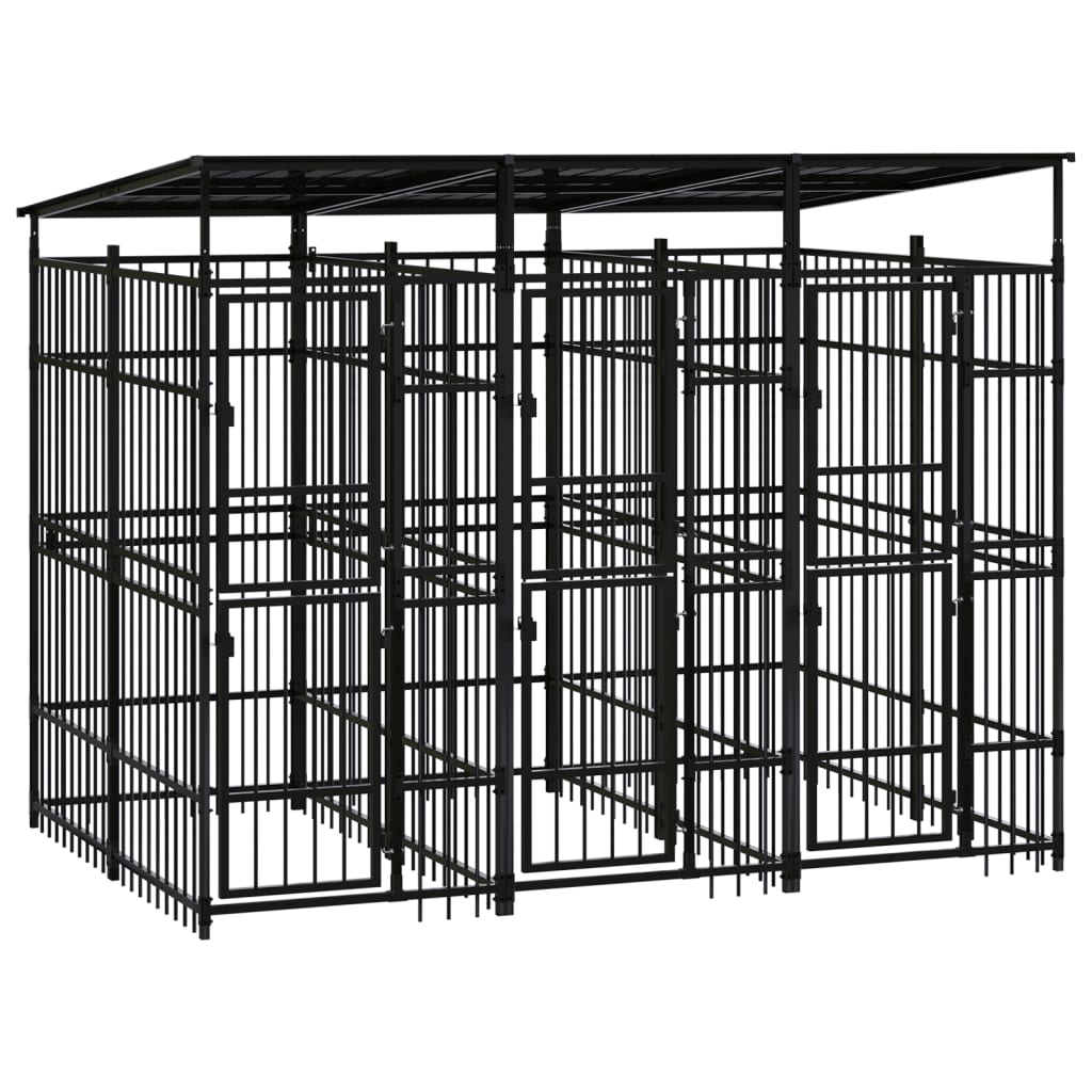 Cuccia gabbia per animali da esterno pac con tetto per cani in acciaio 5,53 m² nero 02_0041761