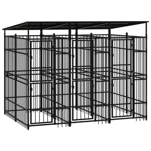 Cuccia gabbia per animali da esterno pac con tetto per cani in acciaio 5,53 m² nero 02_0041761