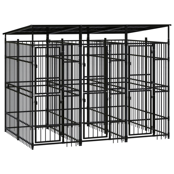 Cuccia gabbia per animali da esterno pac con tetto per cani in acciaio 5,53 m² nero 02_0041761
