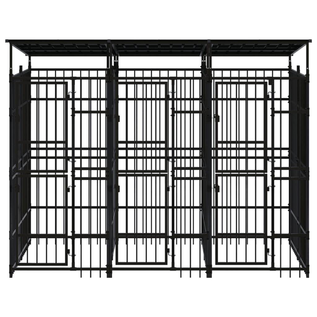 Cuccia gabbia per animali da esterno pac con tetto per cani in acciaio 5,53 m² nero 02_0041761