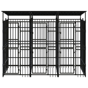 Cuccia gabbia per animali da esterno pac con tetto per cani in acciaio 5,53 m² nero 02_0041761