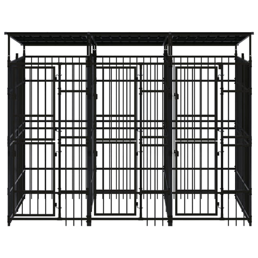 Cuccia gabbia per animali da esterno pac con tetto per cani in acciaio 5,53 m² nero 02_0041761