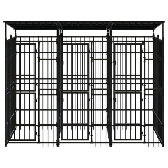 Cuccia gabbia per animali da esterno pac con tetto per cani in acciaio 5,53 m² nero 02_0041761