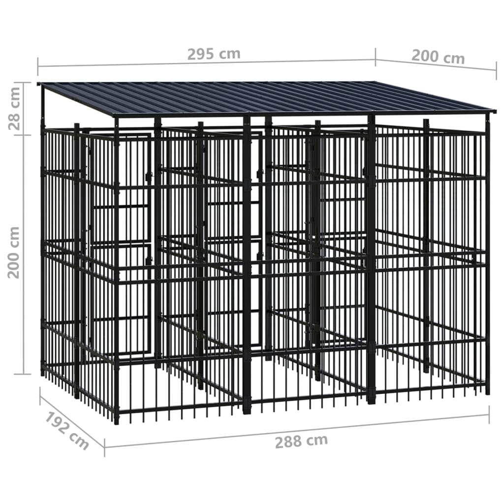 Cuccia gabbia per animali da esterno pac con tetto per cani in acciaio 5,53 m² nero 02_0041761
