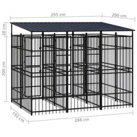 Cuccia gabbia per animali da esterno pac con tetto per cani in acciaio 5,53 m² nero 02_0041761