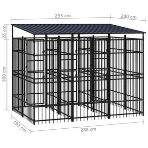 Cuccia gabbia per animali da esterno pac con tetto per cani in acciaio 5,53 m² nero 02_0041761