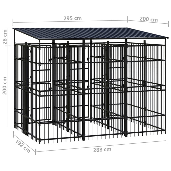 Cuccia gabbia per animali da esterno pac con tetto per cani in acciaio 5,53 m² nero 02_0041761