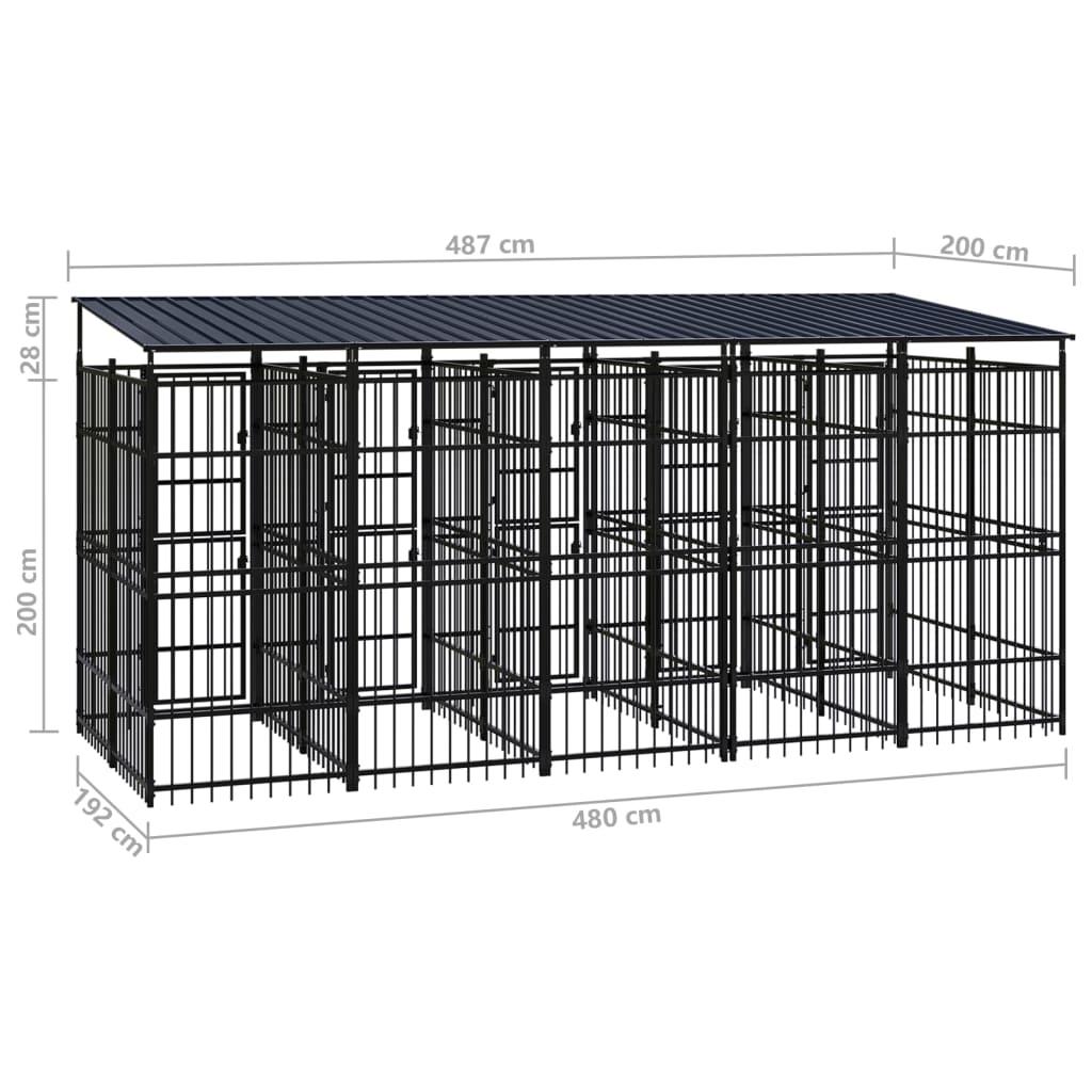 Cuccia gabbia per animali da esterno pac con tetto per cani in acciaio 9,22 m² nero 02_0041772