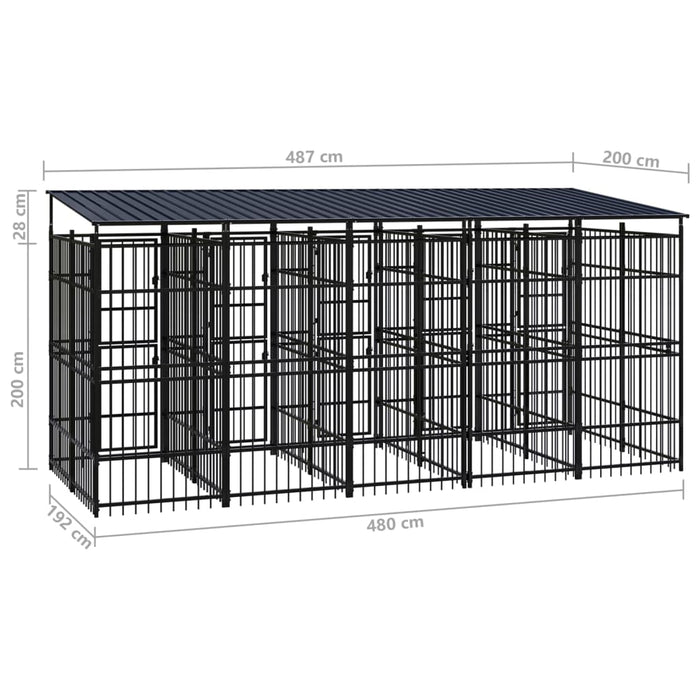Cuccia gabbia per animali da esterno pac con tetto per cani in acciaio 9,22 m² nero 02_0041772