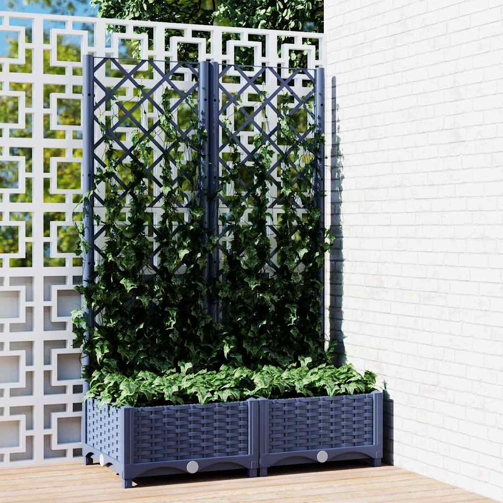 Fioriera da giardino con traliccio blu grigio 80x40x121,5 cm PP 318250