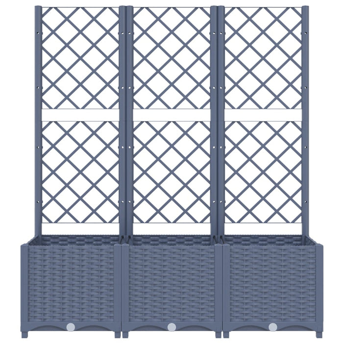 Fioriera aiuola rialzata vassoio piante fiori terrazza giardino con traliccio 120 x 40 x 136 cm PP grigio 02_0038235