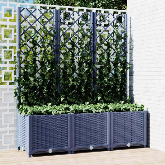 Fioriera da Giardino con Graticcio-Vaso da Esterno-Fioriera con Griglia Grigio Blu 120x40x136 cm PP