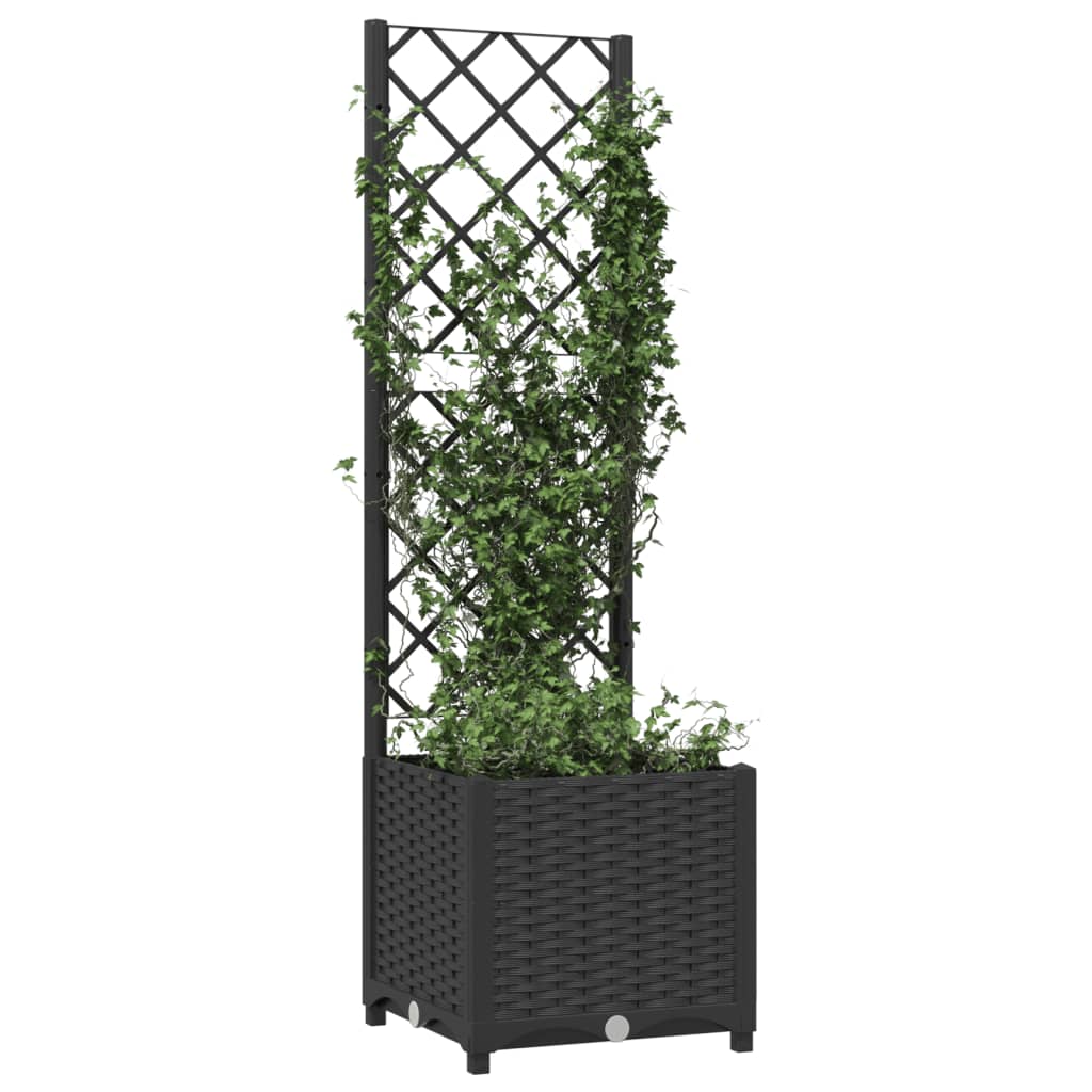 Fioriera da giardino con traliccio-Vaso da Esterno-Vaso con Griglia nera 40x40x136 cm PP