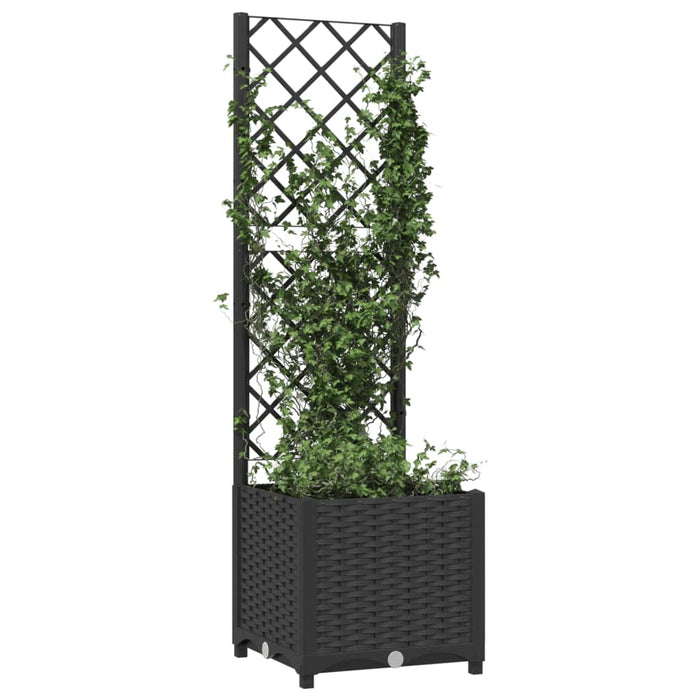 Fioriera da giardino con traliccio-Vaso da Esterno-Vaso con Griglia nera 40x40x136 cm PP