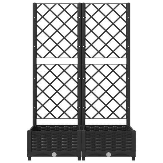 Fioriera aiuola rialzata vassoio piante fiori terrazza giardino con traliccio 80 x 40 x 121,5 cm PP nero 02_0038304