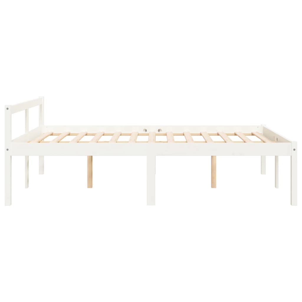 Letto per Anziani Bianco 140x190 cm in Legno Massello di Pino