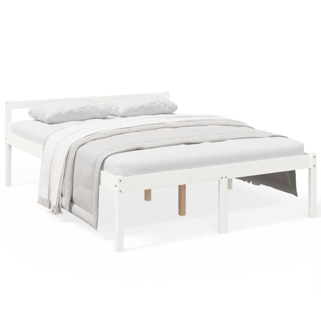 Letto per Anziani Bianco 160x200 cm in Legno Massello di Pino 810625