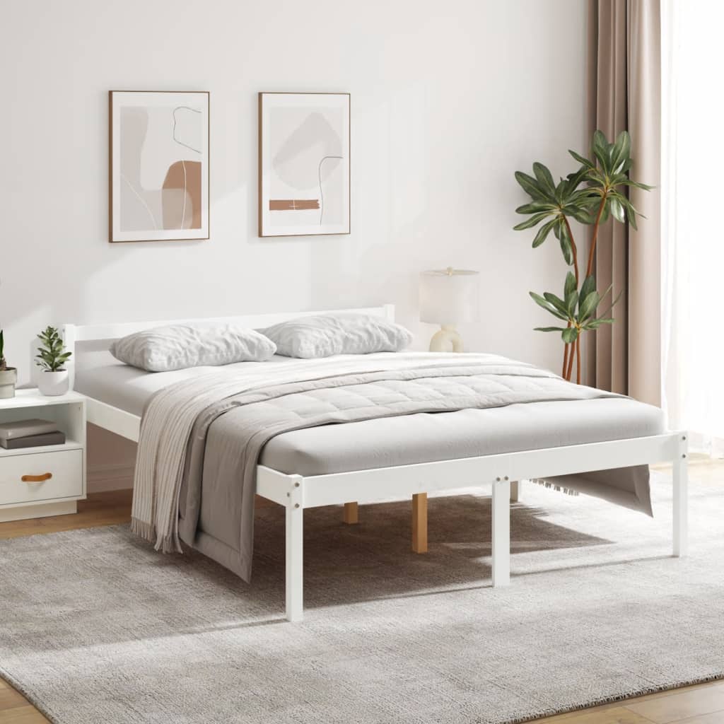 Letto per Anziani Bianco 160x200 cm in Legno Massello di Pino 810625