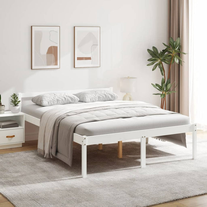 Letto per Anziani Bianco 160x200 cm in Legno Massello di Pino 810625