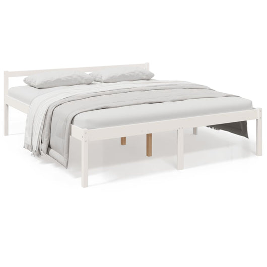 Letto per Anziani Bianco 200x200 cm in Legno Massello di Pino 810635